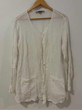Flax White Lightweight Linen Button-Front Tunic